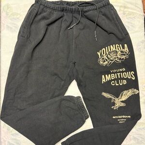 YoungLA Black Joggers with Gold Graphic XXL